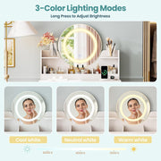 Vanity Desk with Mirror, Makeup Table with Power Outlets, Touchable LED
