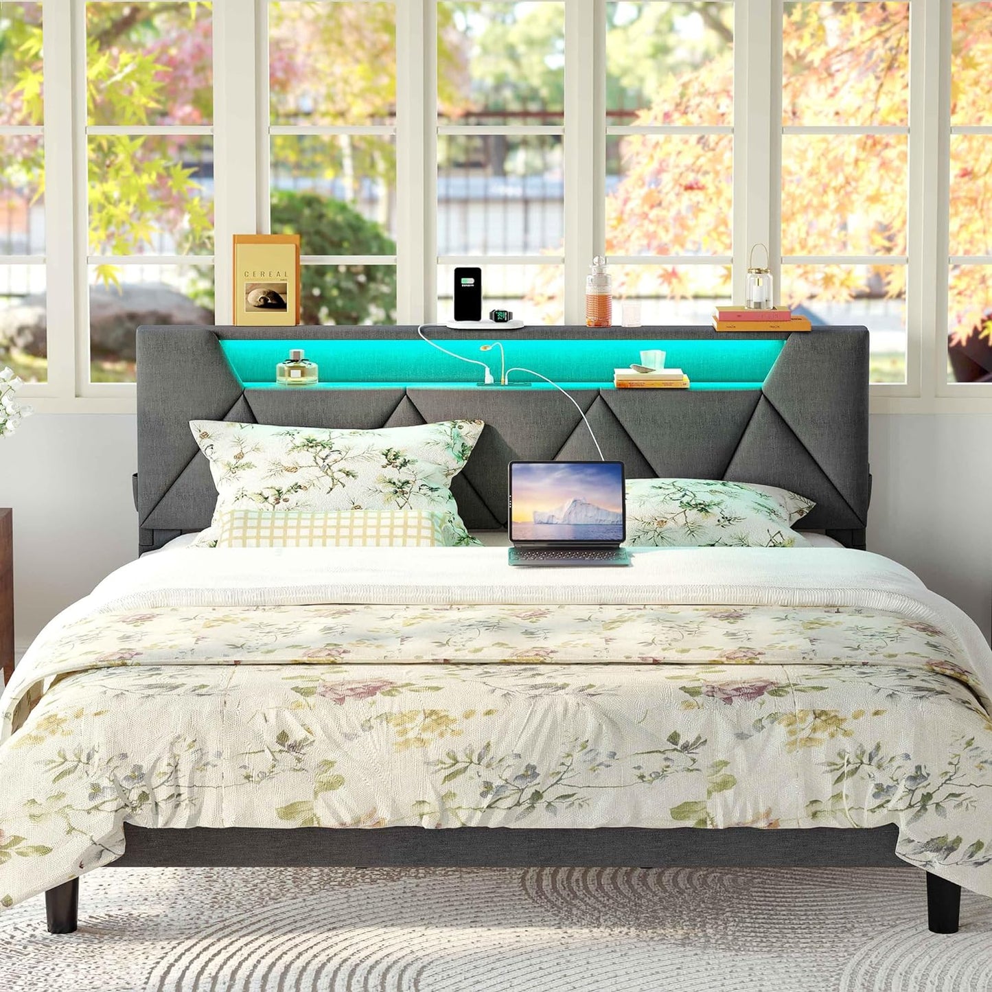 LED Lights Upholstered Platform Bed