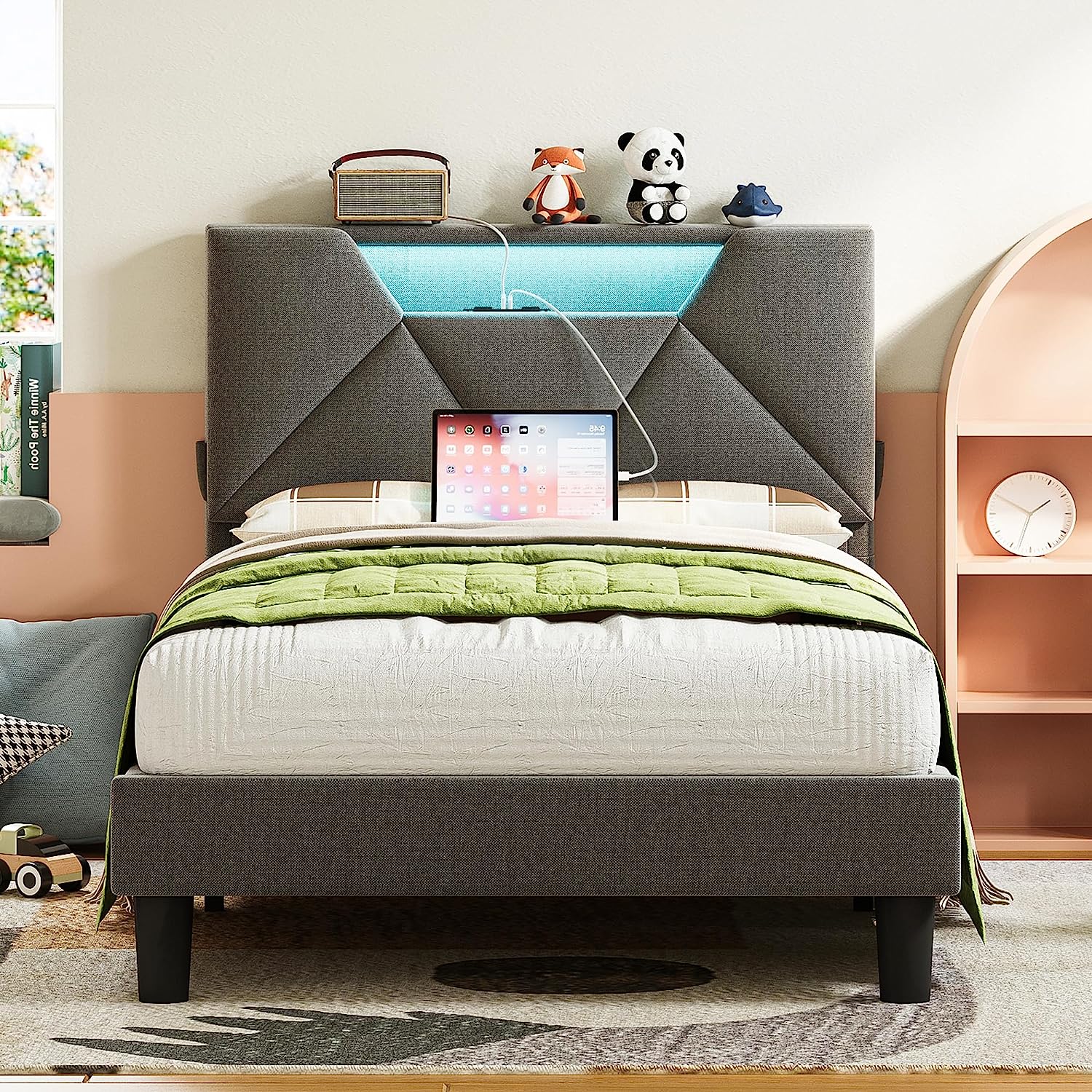 LED Lights Upholstered Platform Bed