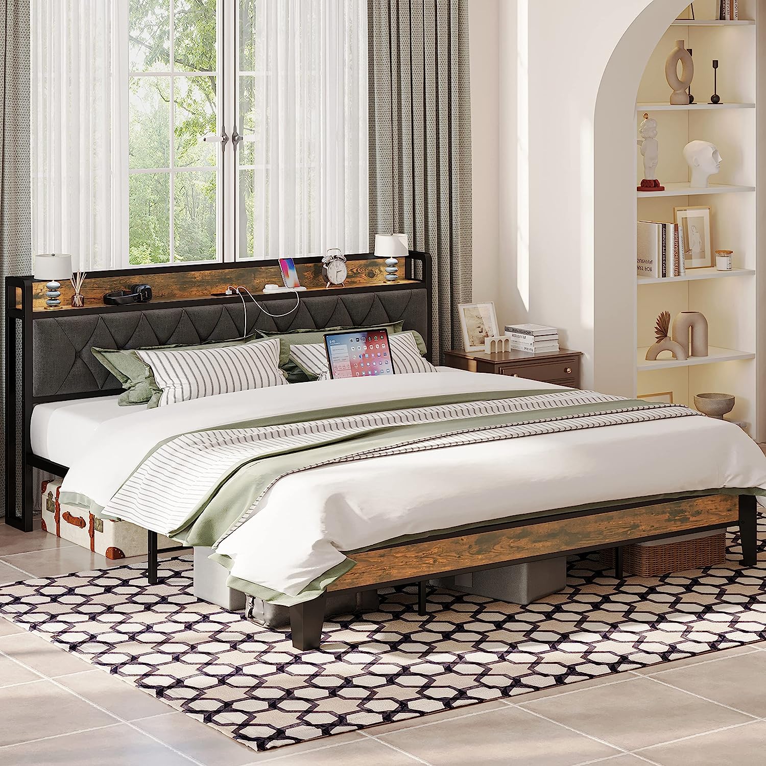 King Size Bed Frame with Storage Headboard