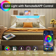 ANCTOR White LED Lights Upholstered Platform Bed