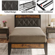 Twin Bed Frames, Storage Headboard with Outlets