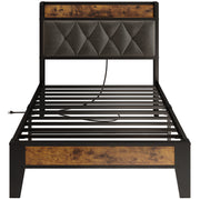 Twin Bed Frames, Storage Headboard with Outlets