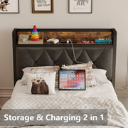 Twin Bed Frames, Storage Headboard with Outlets