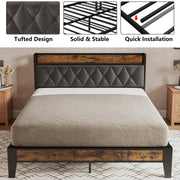 Full Size Bed Frame, Storage Headboard with Outlets
