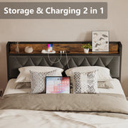 Full Size Bed Frame, Storage Headboard with Outlets