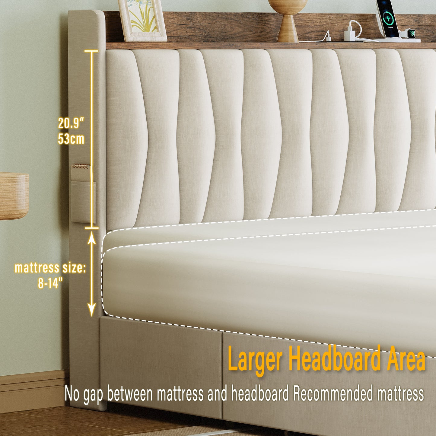 Twin XL Bed Frame with 3 Drawers,Beige