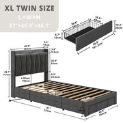 Twin XL Bed Frame with 3 Drawers,Grey