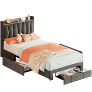 Twin XL Bed Frame with 3 Drawers,Grey
