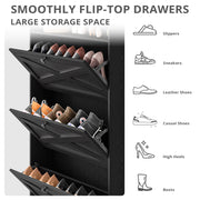 Shoe Cabinet Storage with 3 Flip Drawers and Pegboard Rack,Black