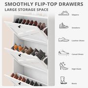 Shoe Cabinet Storage with 3 Flip Drawers and Pegboard Rack,White