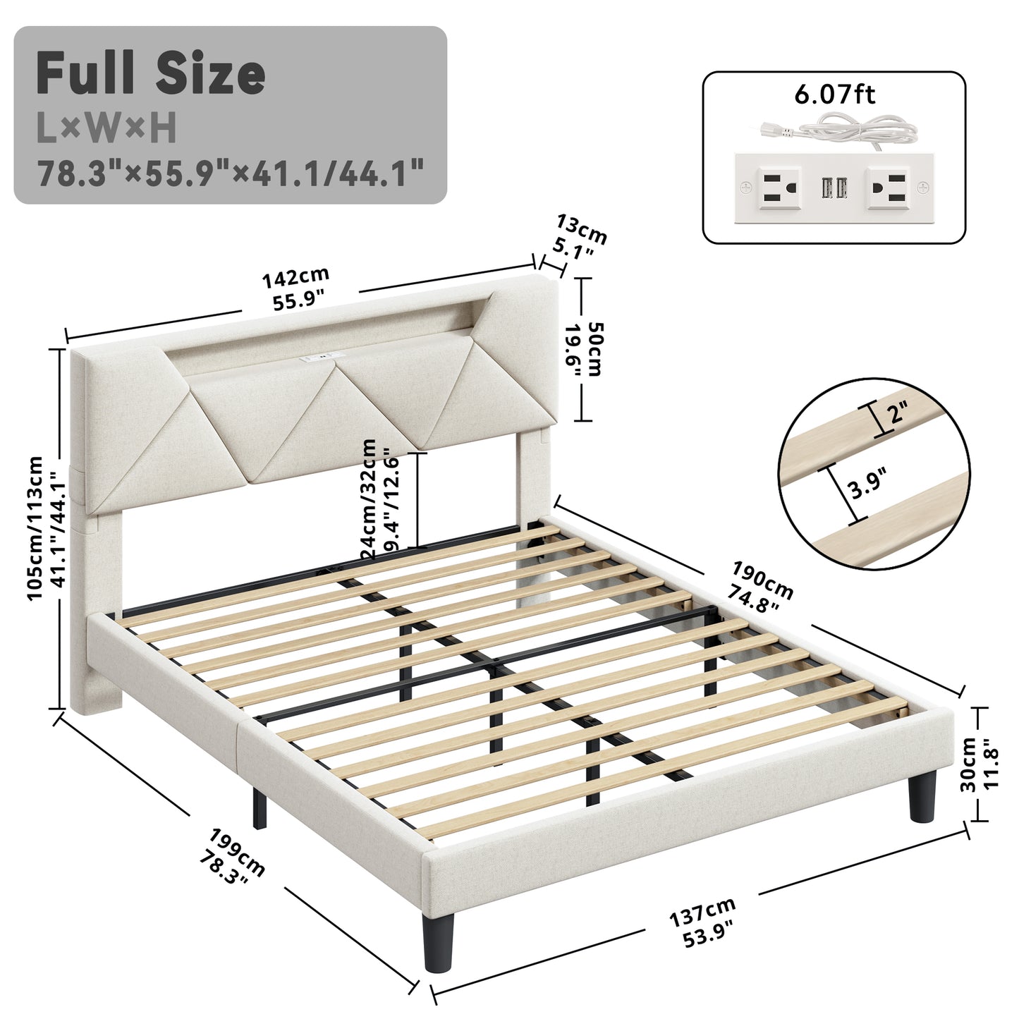 LED Lights Upholstered Platform Bed