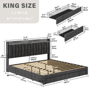 King Size Bed Frame with Storage Headboard and Charging Station, Grey