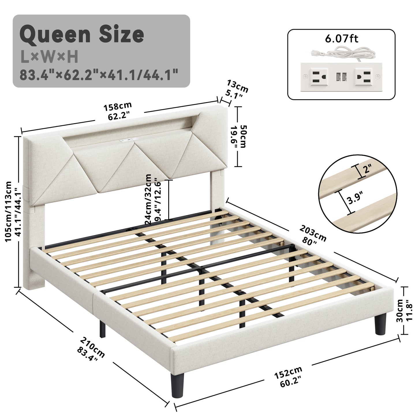 LED Lights Upholstered Platform Bed