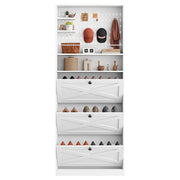 Shoe Cabinet Storage with 3 Flip Drawers and Pegboard Rack,White