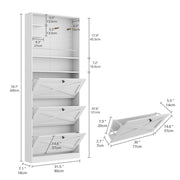 Shoe Cabinet Storage with 3 Flip Drawers and Pegboard Rack,White