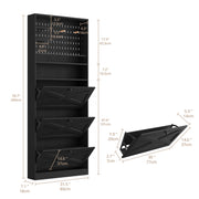 Shoe Cabinet Storage with 3 Flip Drawers and Pegboard Rack,Black