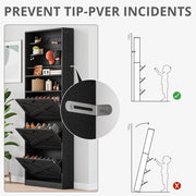 Shoe Cabinet Storage with 3 Flip Drawers and Pegboard Rack,Black