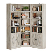 Large Corner Bookshelf with 2 Doors and Storage Cabinets, L-Shaped 7 Tiers Wood Bookcase, Tall Corner Book Shelf for Living Room, Home Office, Rusitc Maple