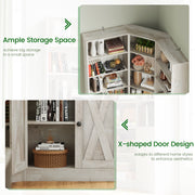 Large Corner Bookshelf with 2 Doors and Storage Cabinets, L-Shaped 7 Tiers Wood Bookcase, Tall Corner Book Shelf for Living Room, Home Office, Rusitc Maple