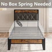Twin Bed Frames, Storage Headboard with Outlets