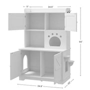 Multifunctional Cat Cabinet Cat Litter Box (35.5”H, White)