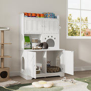 Multifunctional Cat Cabinet Cat Litter Box (35.5”H, White)