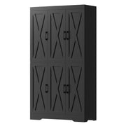 Kitchen Pantry Cabinet with LED Lights, 6 Barn Doors, 39.4" W x 71.3" H, Large Storage Cabinet with 12 Shelves, Freestanding Cupboard with Door Storage Rack for Dining Room, Black