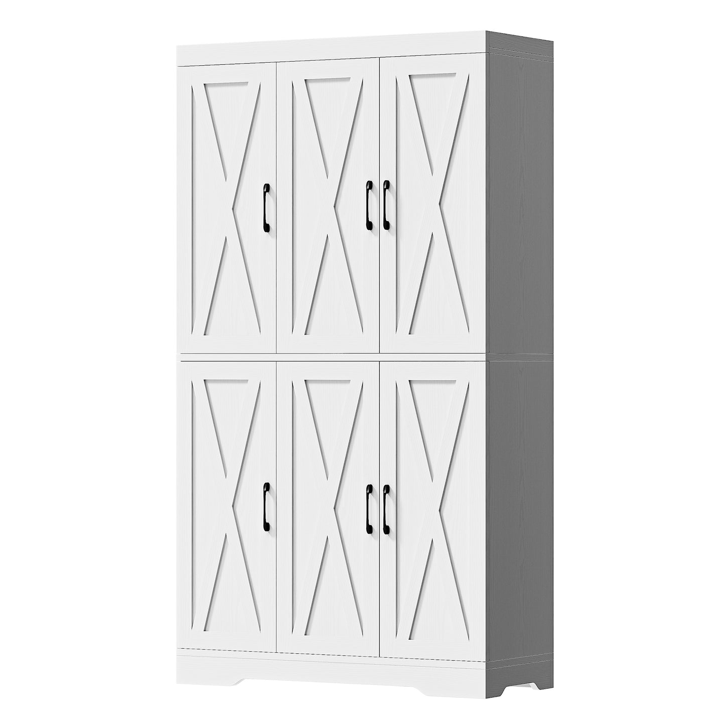 Kitchen Pantry Cabinet with LED Lights, 6 Barn Doors, 39.4" W x 71.3" H, Large Storage Cabinet with 12 Shelves, Freestanding Cupboard with Door Storage Rack for Dining Room, White