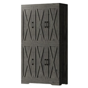 Kitchen Pantry Cabinet with LED Lights, 6 Barn Doors, 39.4" W x 71.3" H, Large Storage Cabinet with 12 Shelves, Freestanding Cupboard with Door Storage Rack for Dining Room, Charcoal Grey