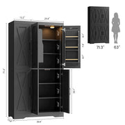 Kitchen Pantry Cabinet with LED Lights, 6 Barn Doors, 39.4" W x 71.3" H, Large Storage Cabinet with 12 Shelves, Freestanding Cupboard with Door Storage Rack for Dining Room, Black