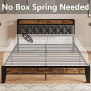 Full Size Bed Frame, Storage Headboard with Outlets