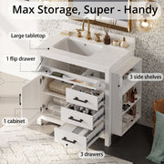 Bathroom Vanity 30 Inches with Sink and 4 Drawers and 1 Door Cabinet and 3 Extra Side Shelves,White