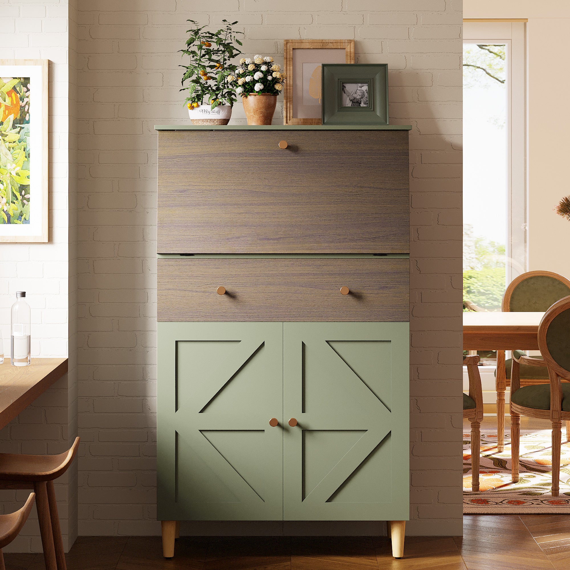 Modern Foldable Bar Cabinet with Wine Storage