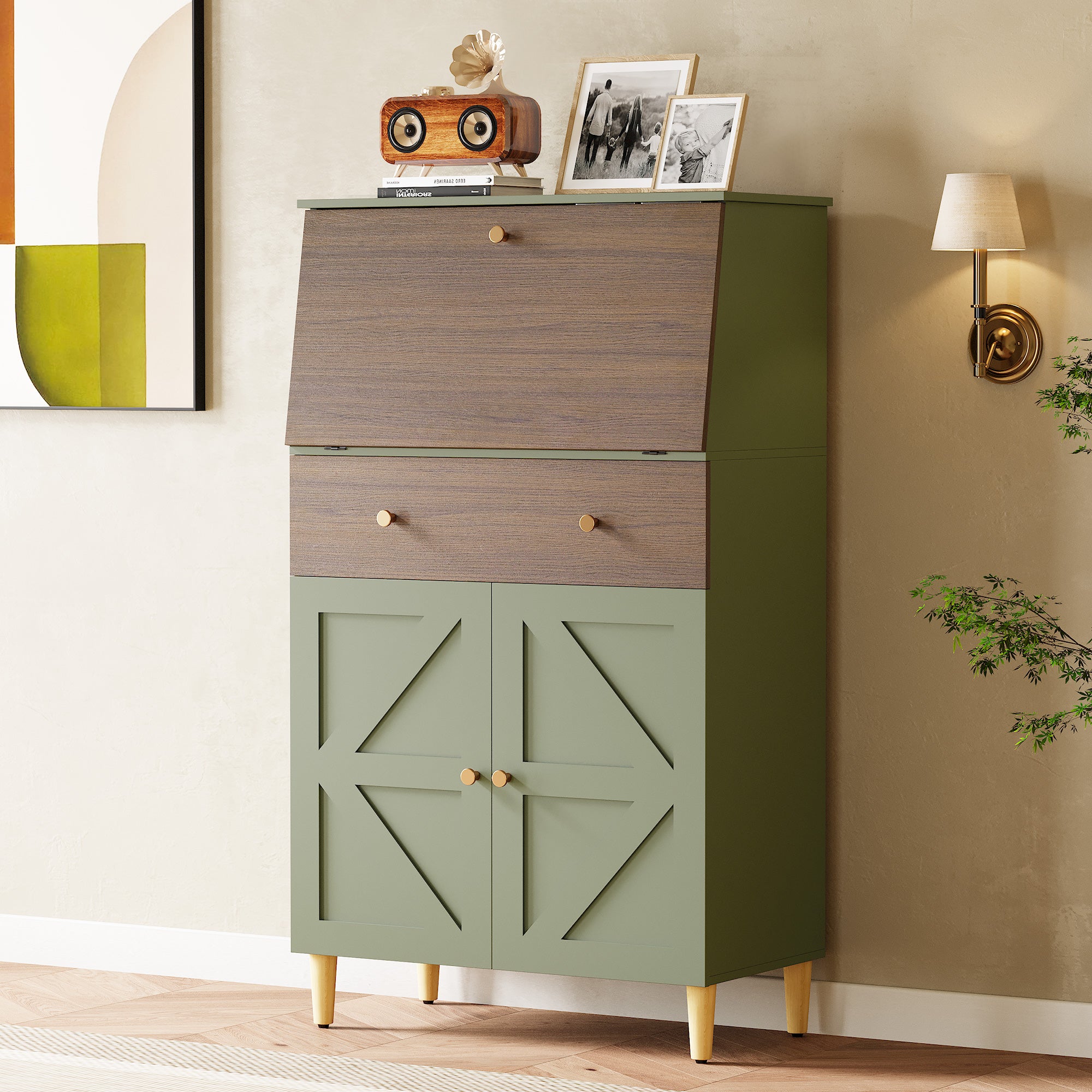 Modern Foldable Bar Cabinet with Wine Storage