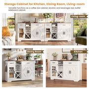 Buffet Cabinet with Storage, 47.3" Farmhouse Coffee Bar Cabinet with Glass Holders, Wine Bar Cabinet with 2 Drawers, Wine Racks for Liquor, Wooden Sideboard for Dining Room, Living Room, White