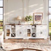 Buffet Cabinet with Storage, 47.3" Farmhouse Coffee Bar Cabinet with Glass Holders, Wine Bar Cabinet with 2 Drawers, Wine Racks for Liquor, Wooden Sideboard for Dining Room, Living Room, White