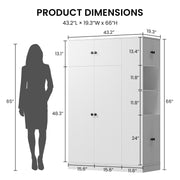 Armoire Wardrobe Closet with Doors Modern White Wardrobe Closet with Adjustable Shelves, 2-Door Storage Cabinets Hanging Rod Folding Zones and Side Storage Tower for Bedroom