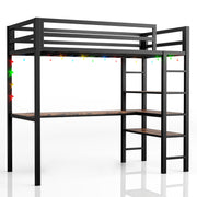 Loft Bed Twin Size with L Shaped Desk and Shelves,Brown