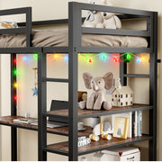 Loft Bed Twin Size with L Shaped Desk and Shelves,Brown