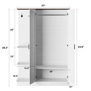 Wardrobe Closet, Modern Bedroom Armoires with 5 Shelves, 2 Doors, Large Wooden Closet Cabinet with 30"W x 52"H Hanging Area, Freestanding Clothing Storage Cabinet, White