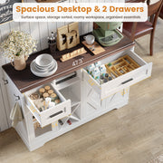 Buffet Cabinet with Storage, 47.3" Farmhouse Coffee Bar Cabinet with Glass Holders, Wine Bar Cabinet with 2 Drawers, Wine Racks for Liquor, Wooden Sideboard for Dining Room, Living Room, White