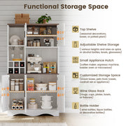 Pantry Cabinet with Wine Racks, 5 Barn Doors, 71" H ×39.4" W, Kitchen Storage Tall Wooden Pantry Cabinets with Doors and Shelves, Freestanding Bar Hutch Cabinets for Kitchen, Dining Room, White