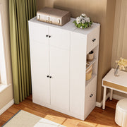 Armoire Wardrobe Closet with Doors Modern White Wardrobe Closet with Adjustable Shelves, 2-Door Storage Cabinets Hanging Rod Folding Zones and Side Storage Tower for Bedroom