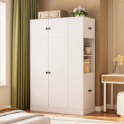 Armoire Wardrobe Closet with Doors Modern White Wardrobe Closet with Adjustable Shelves, 2-Door Storage Cabinets Hanging Rod Folding Zones and Side Storage Tower for Bedroom