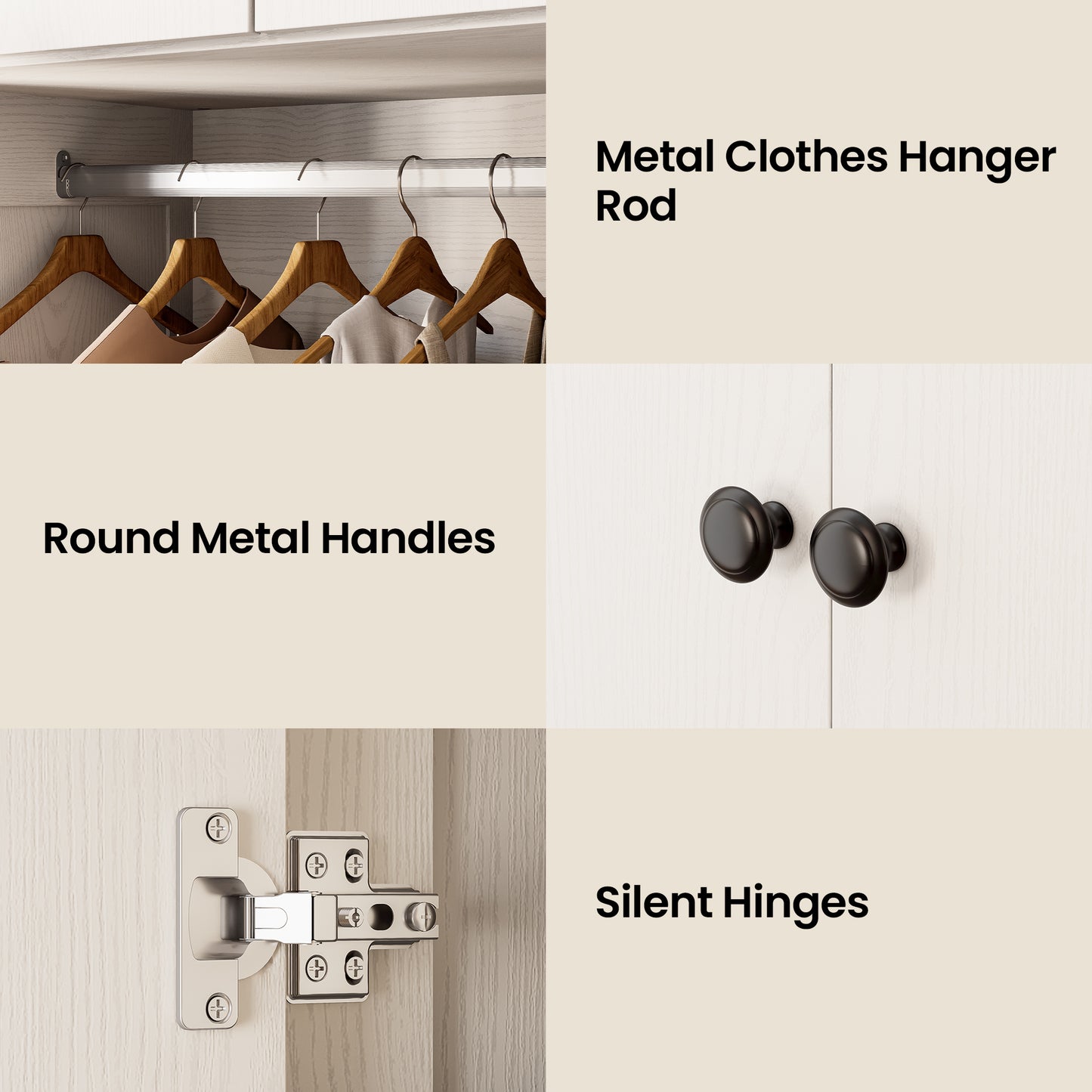 Armoire Wardrobe Closet with Doors Modern White Wardrobe Closet with Adjustable Shelves, 2-Door Storage Cabinets Hanging Rod Folding Zones and Side Storage Tower for Bedroom