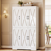 Kitchen Pantry Cabinet with LED Lights, 6 Barn Doors, 39.4" W x 71.3" H, Large Storage Cabinet with 12 Shelves, Freestanding Cupboard with Door Storage Rack for Dining Room, White
