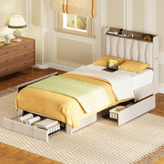 Twin XL Bed Frame with 3 Drawers,Beige