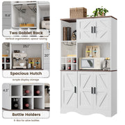 Pantry Cabinet with Wine Racks, 5 Barn Doors, 71" H ×39.4" W, Kitchen Storage Tall Wooden Pantry Cabinets with Doors and Shelves, Freestanding Bar Hutch Cabinets for Kitchen, Dining Room, White