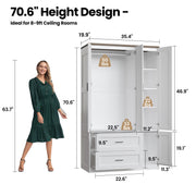 Freestanding Wardrobe Closet 70.6" H, Tall Armoire Wardrobe Closet 3 Doors with Hanging Rod, Drawers, Adjustable Cube Shelves and a Closed Cabinet Organizer Modern Bedroom Clothes Cabinet